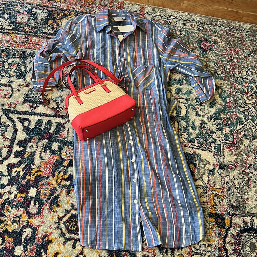 NEW! Finley blue multi color stripe shirt dress size XS - Picture 9 of 10